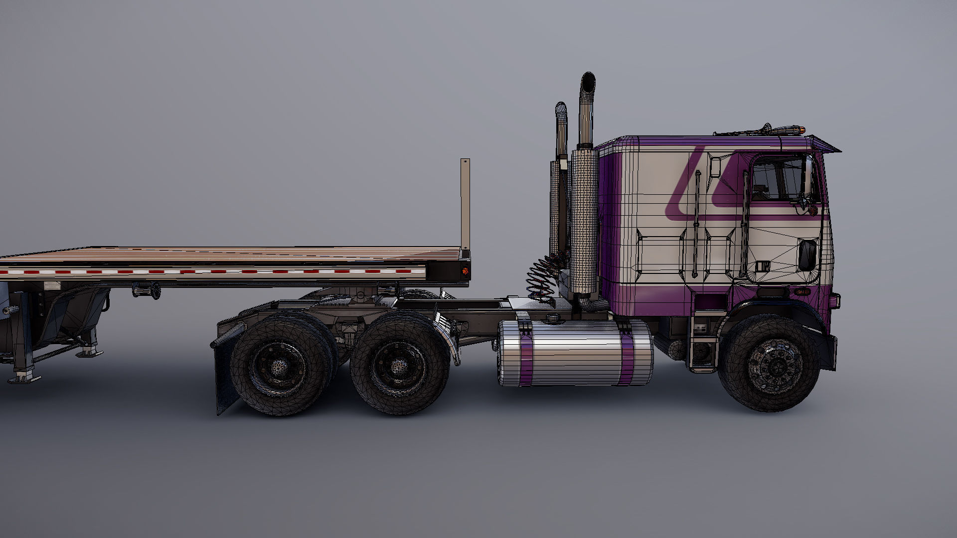 Freightliner FLT dropdeck trailer Low-poly 3D model_37