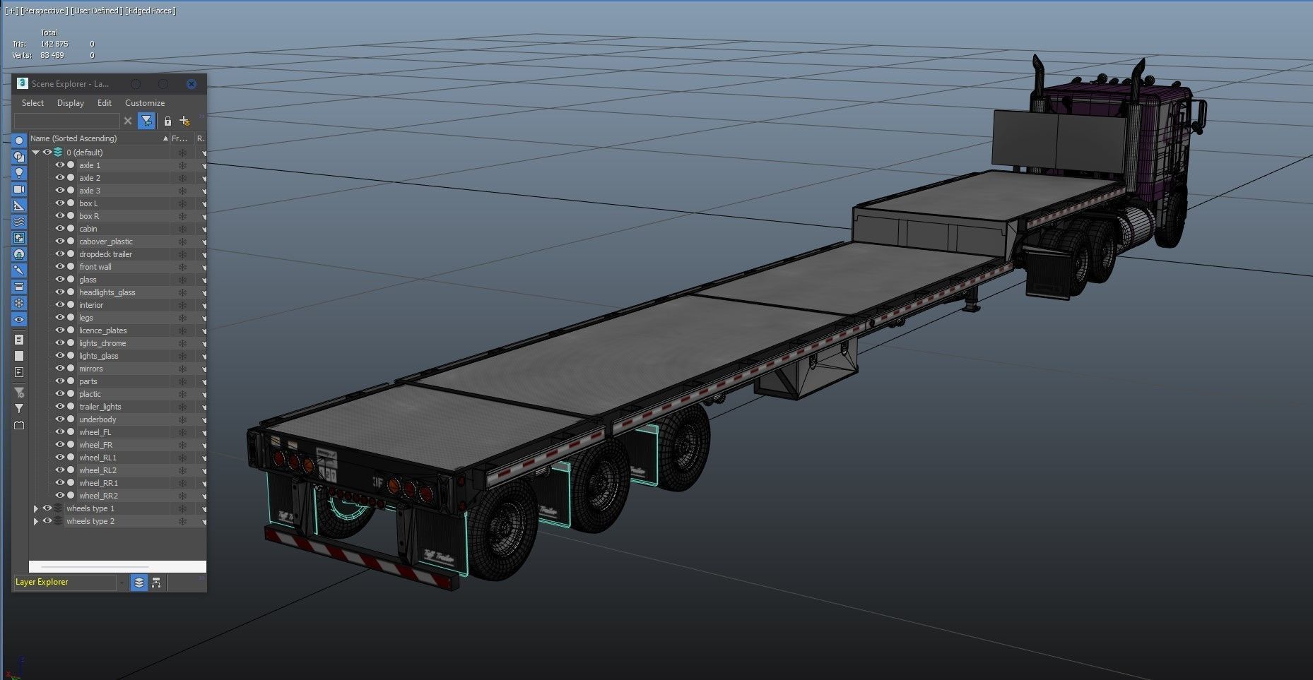 Freightliner FLT dropdeck trailer Low-poly 3D model_44