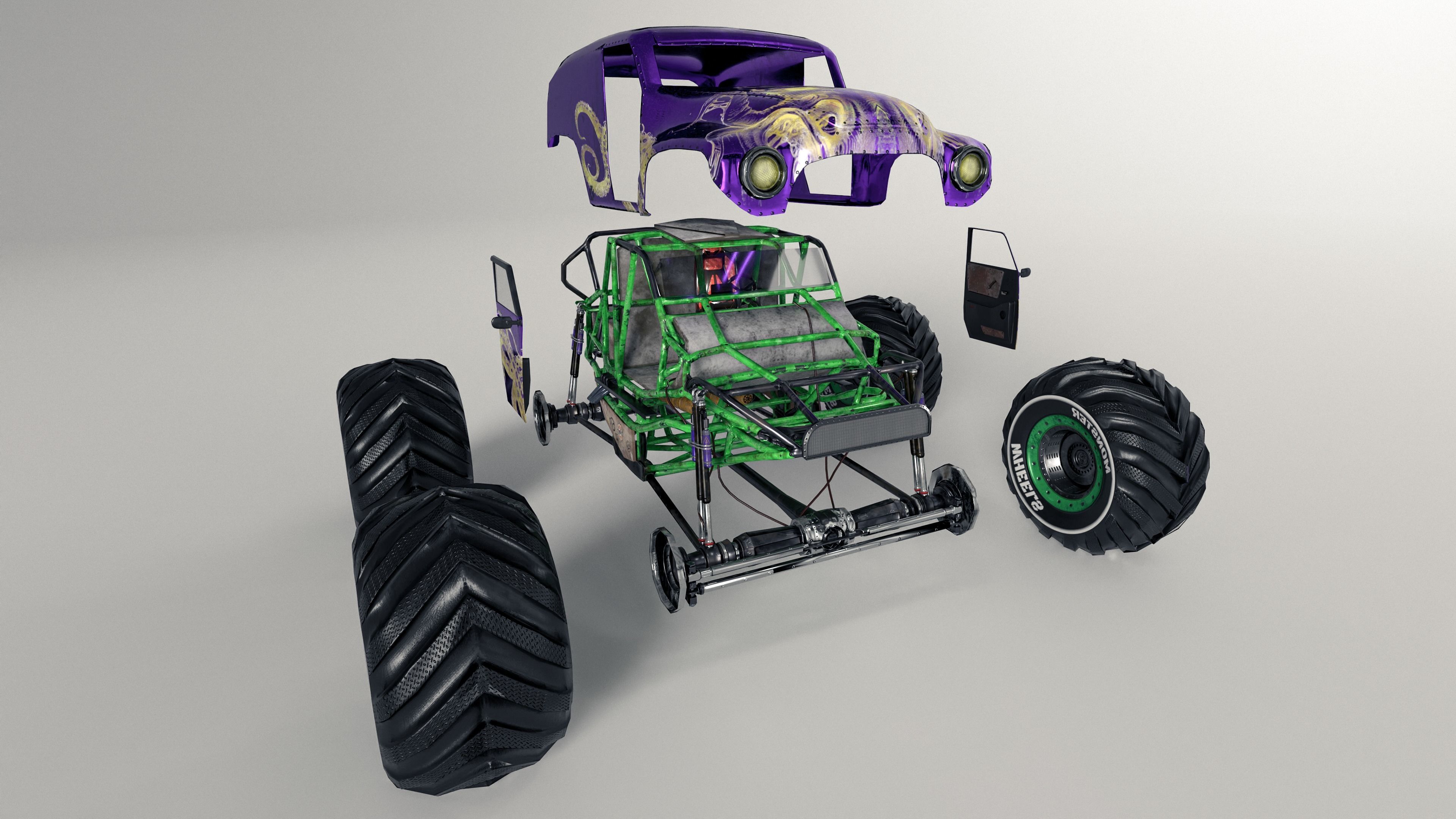 Monster Truck version 2 Low-poly 3D model_7