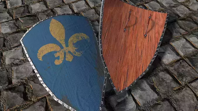 Medieval round shield with coat of arms Low-poly 3D model