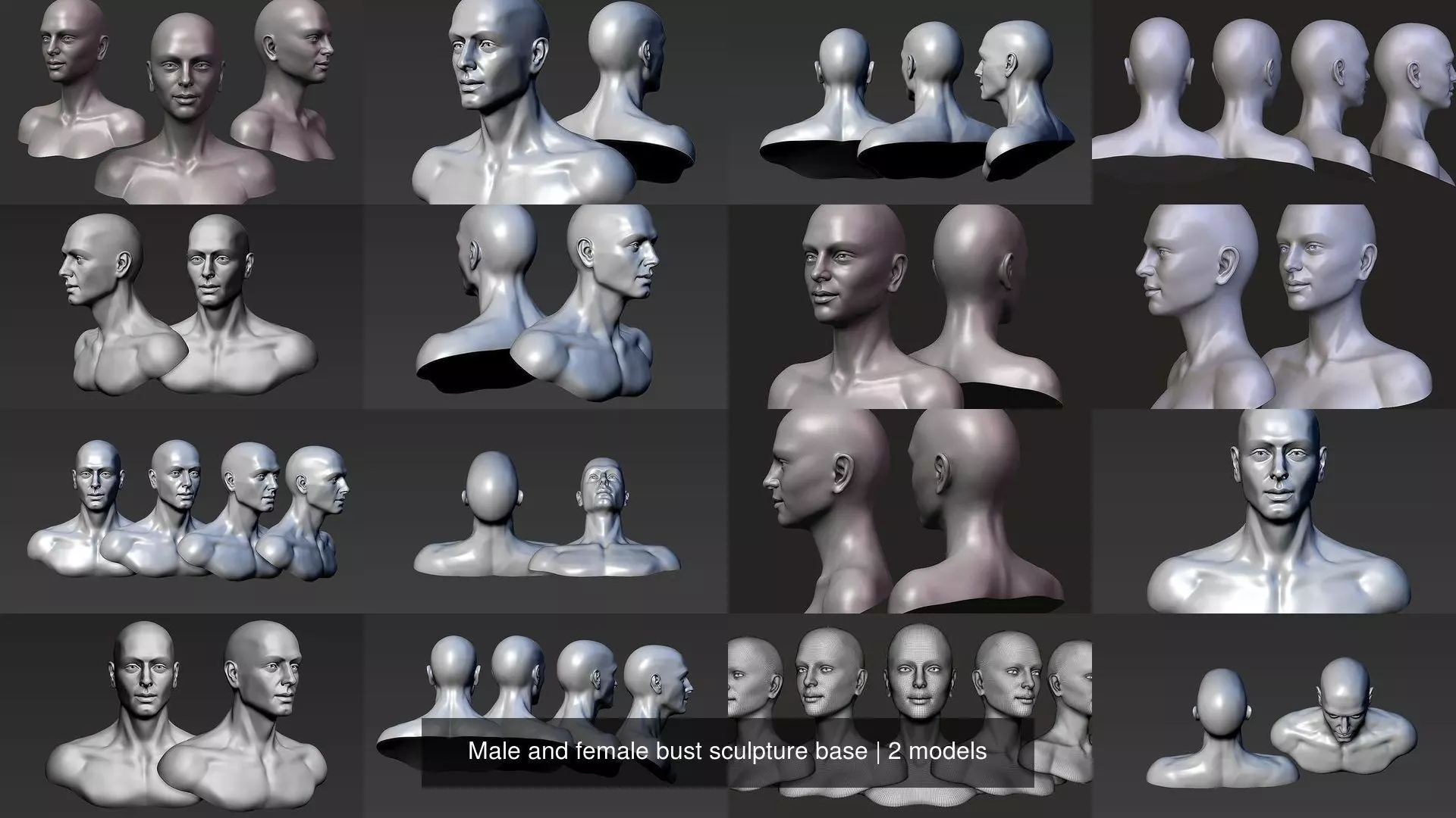 Male and female bust sculpture base 3D Model Collection_0
