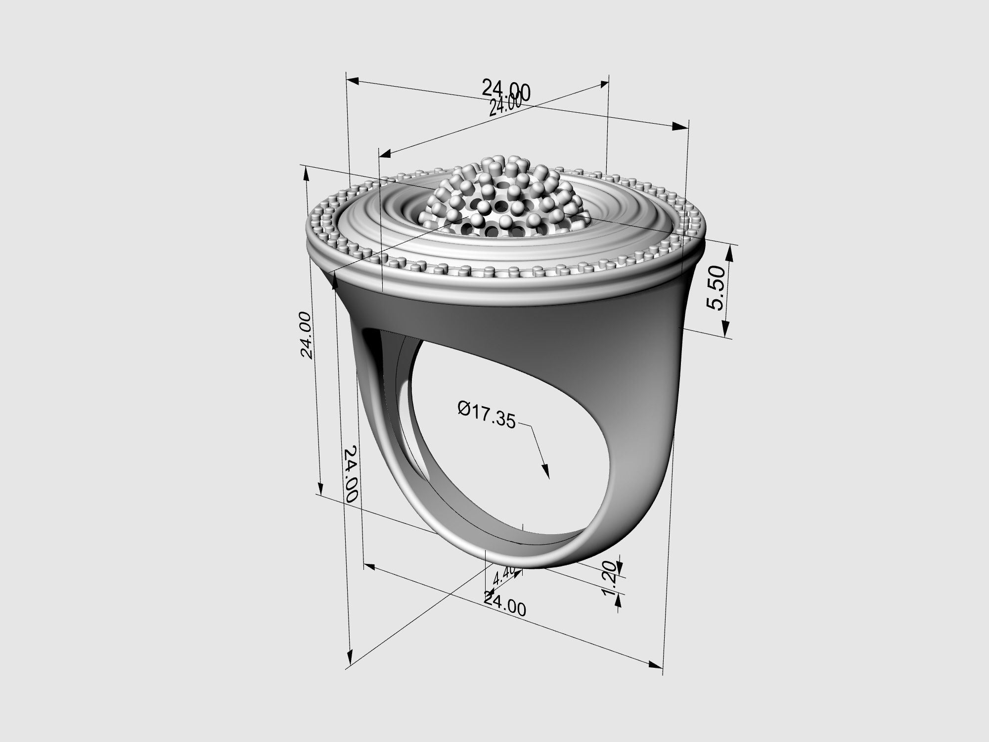Swirl with central ball of gems Ring 3D print model_16
