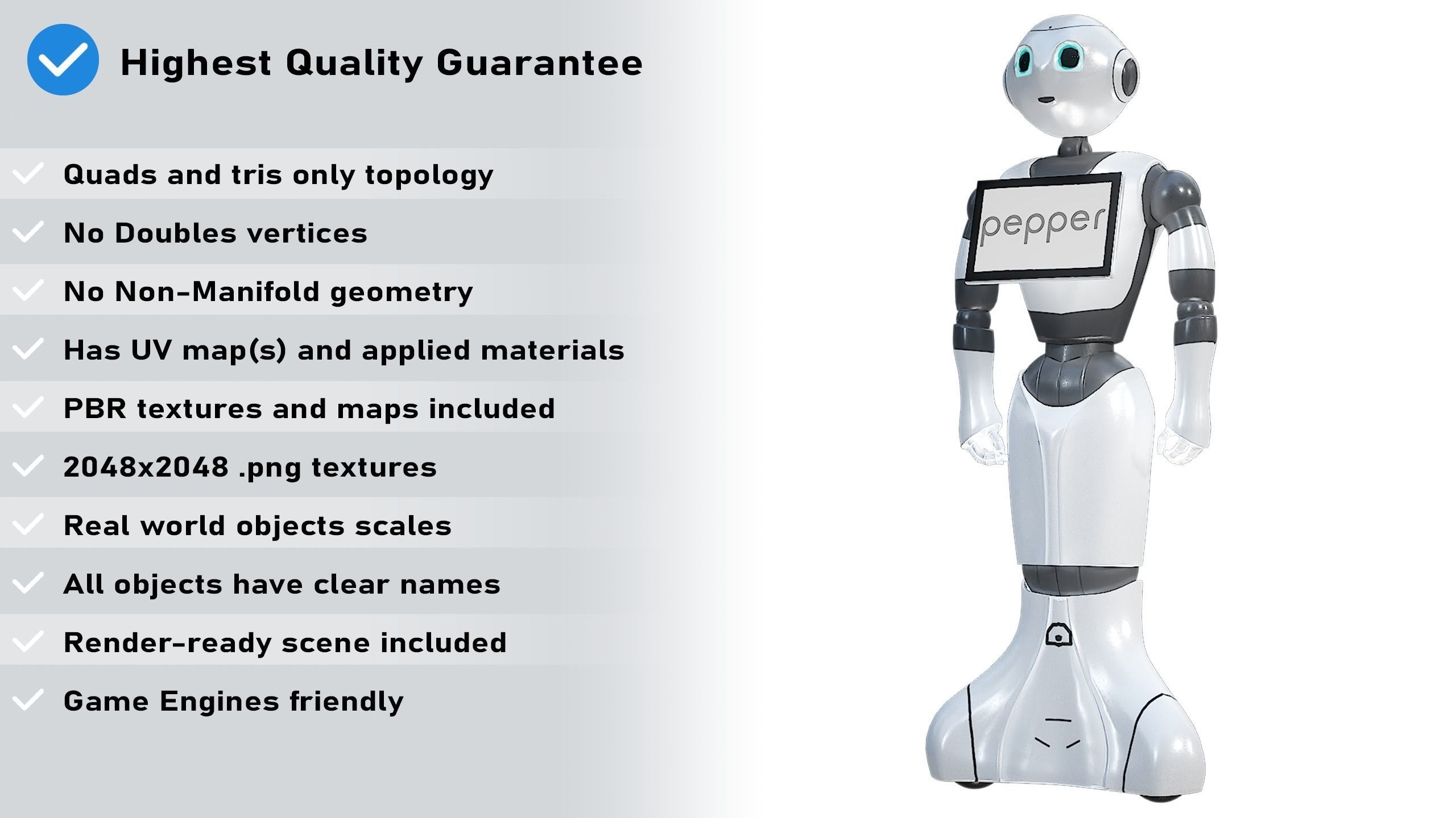 Robot Pepper PBR Gameready Low-poly 3D model_2