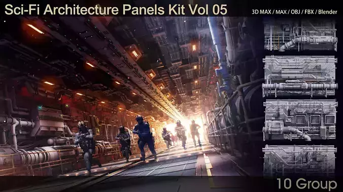 Sci-Fi Architecture Panels Kit Vol 05 Low-poly 3D model