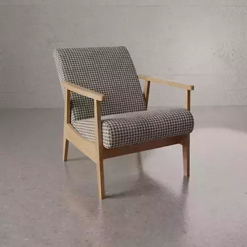 Mid-Century High-Poly Armchair USSR Houndstooth