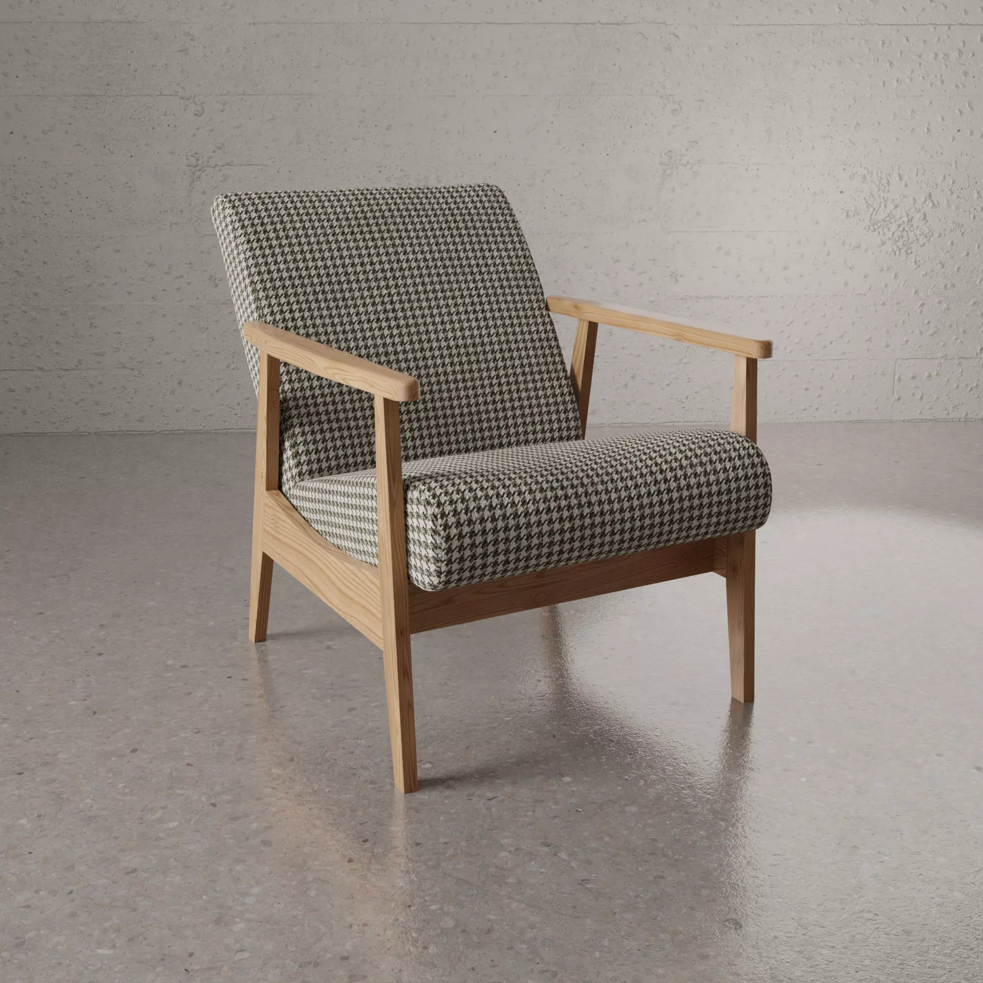 Mid-Century High-Poly Armchair USSR Houndstooth Free 3D model