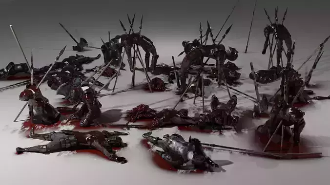 Dead Armored Knights Low-poly 3D model