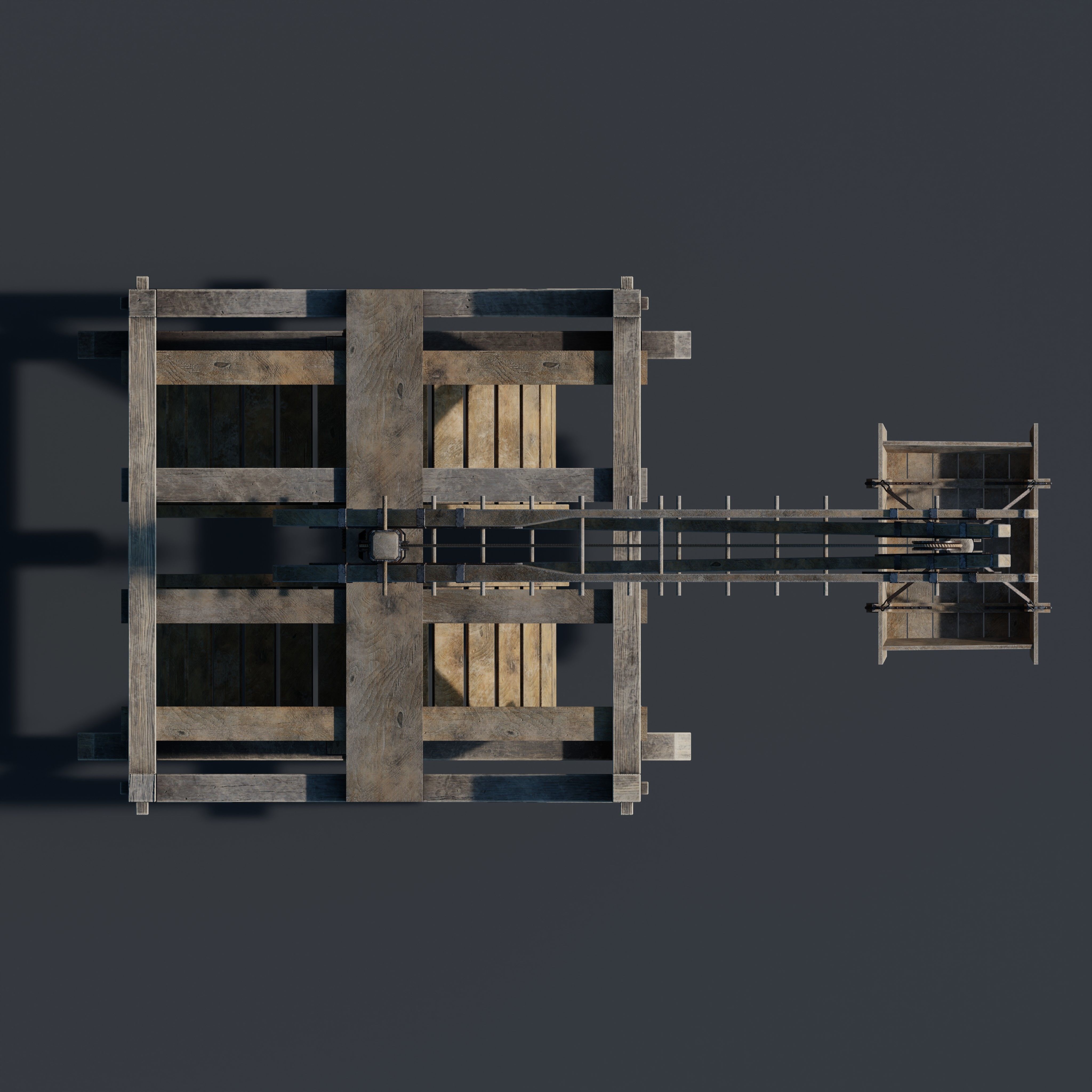 Medieval treadwheel crane Low-poly 3D model_3