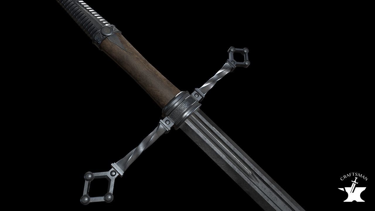 Medieval Realistic Long Sword Low-poly 3D model_9