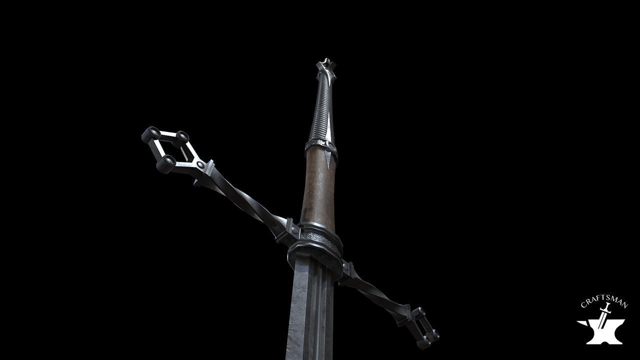 Medieval Realistic Long Sword Low-poly 3D model_7