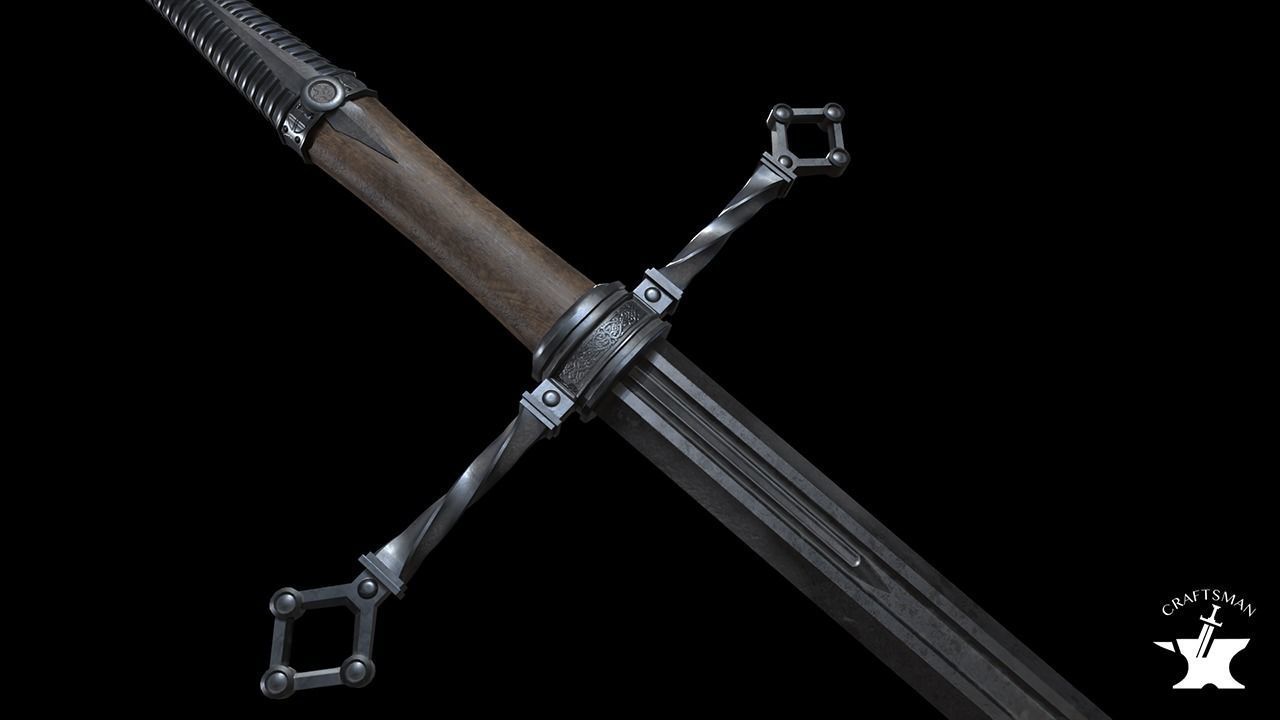 Medieval Realistic Long Sword Low-poly 3D model_3