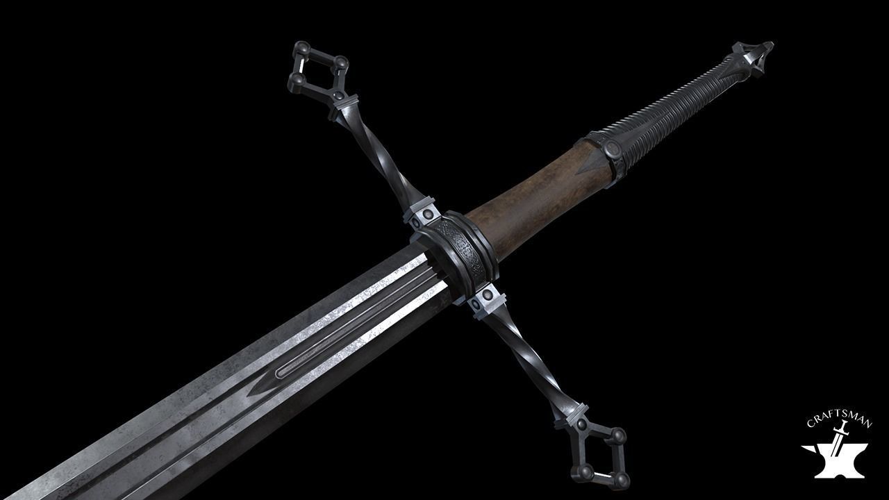 Medieval Realistic Long Sword Low-poly 3D model_8