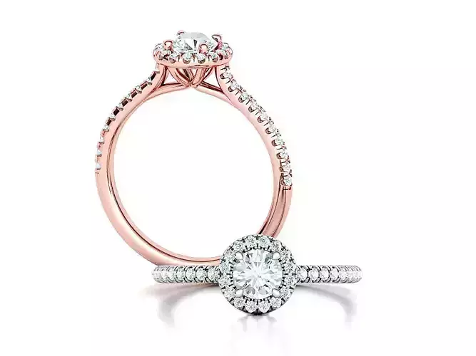 Delicate Round Halo Engagement Ring Half Carat Diamond 5mm