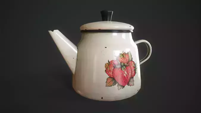 Enamel teapot Low-poly 3D model