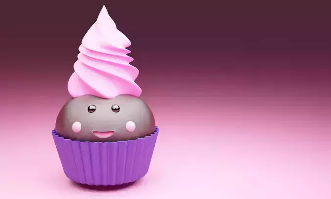 cute cupcake with smiling and happy face 3d render