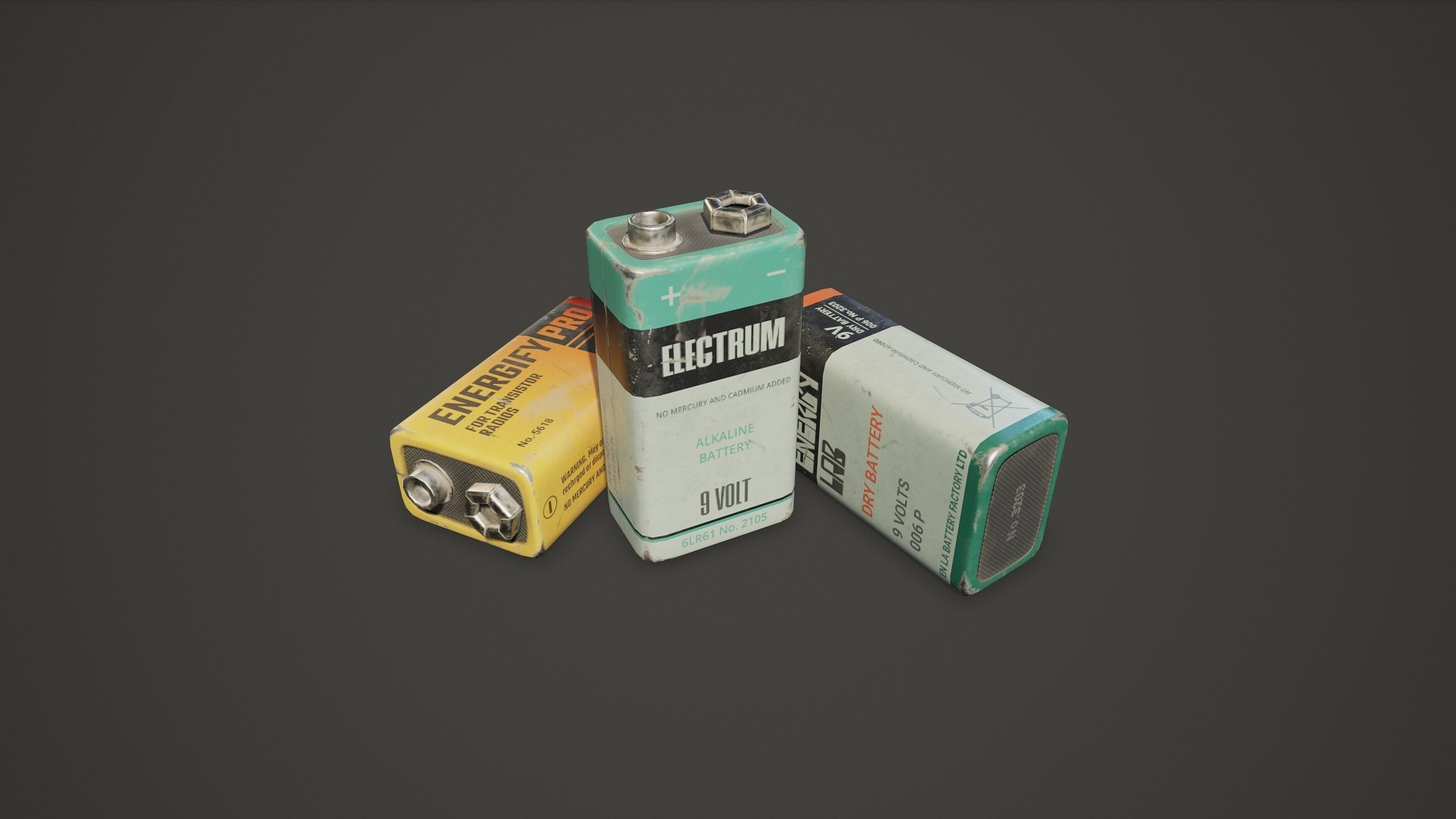 Battery PP3 9v - PBR Game Ready Low-poly 3D model_5