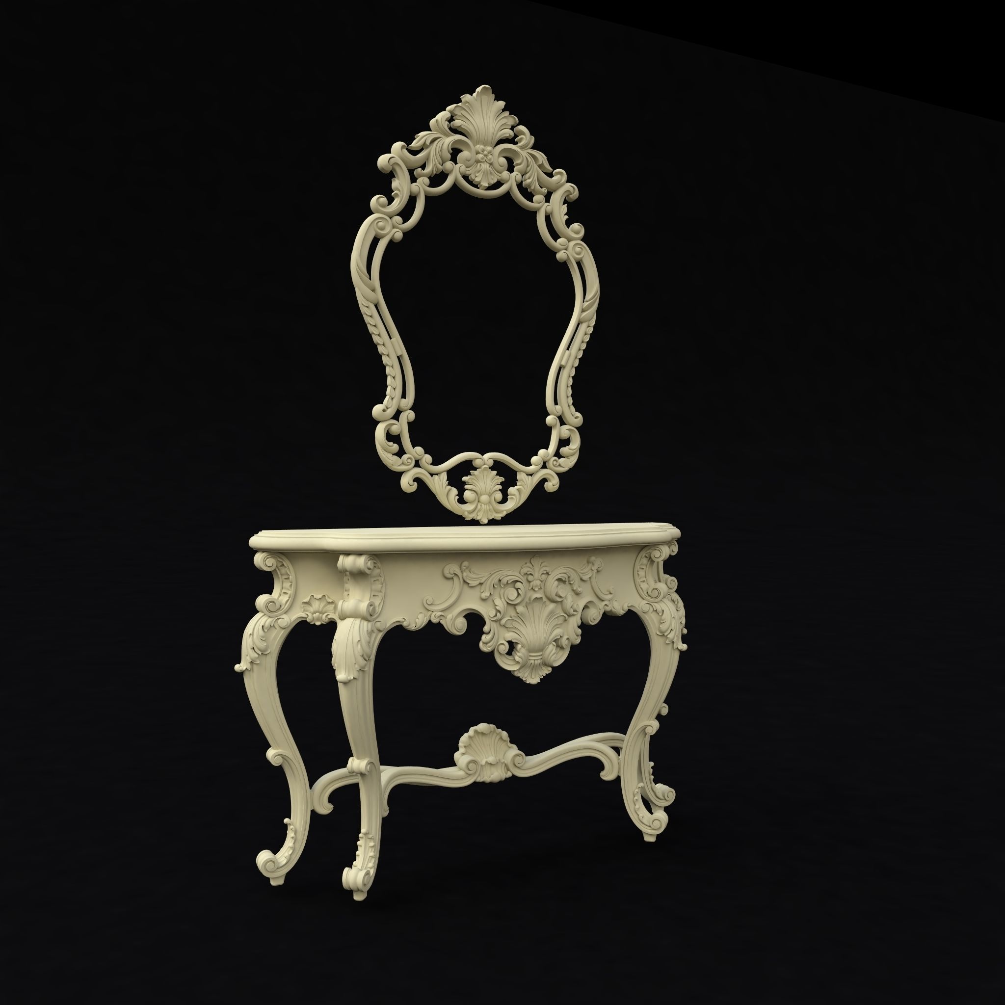 dressing table with mirror set 3D model_1