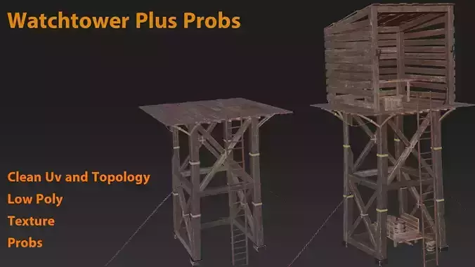 Wooden Medieval Watchtower-Plus Probs And Texture-Game Ready