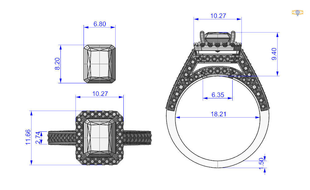 emerald  ring 3D print model_3