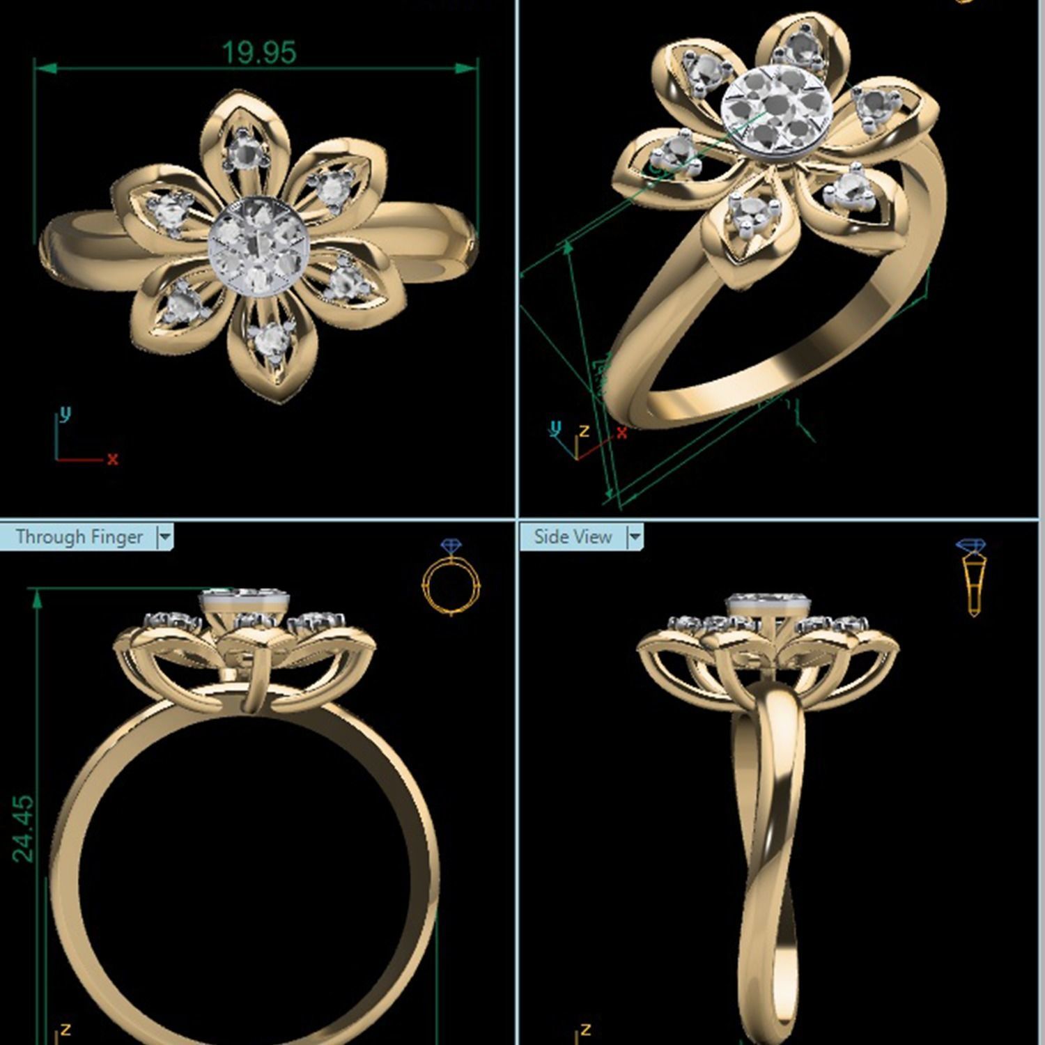 Women Flower Ring STL OBJ FBX Renders Details 3D print model_24