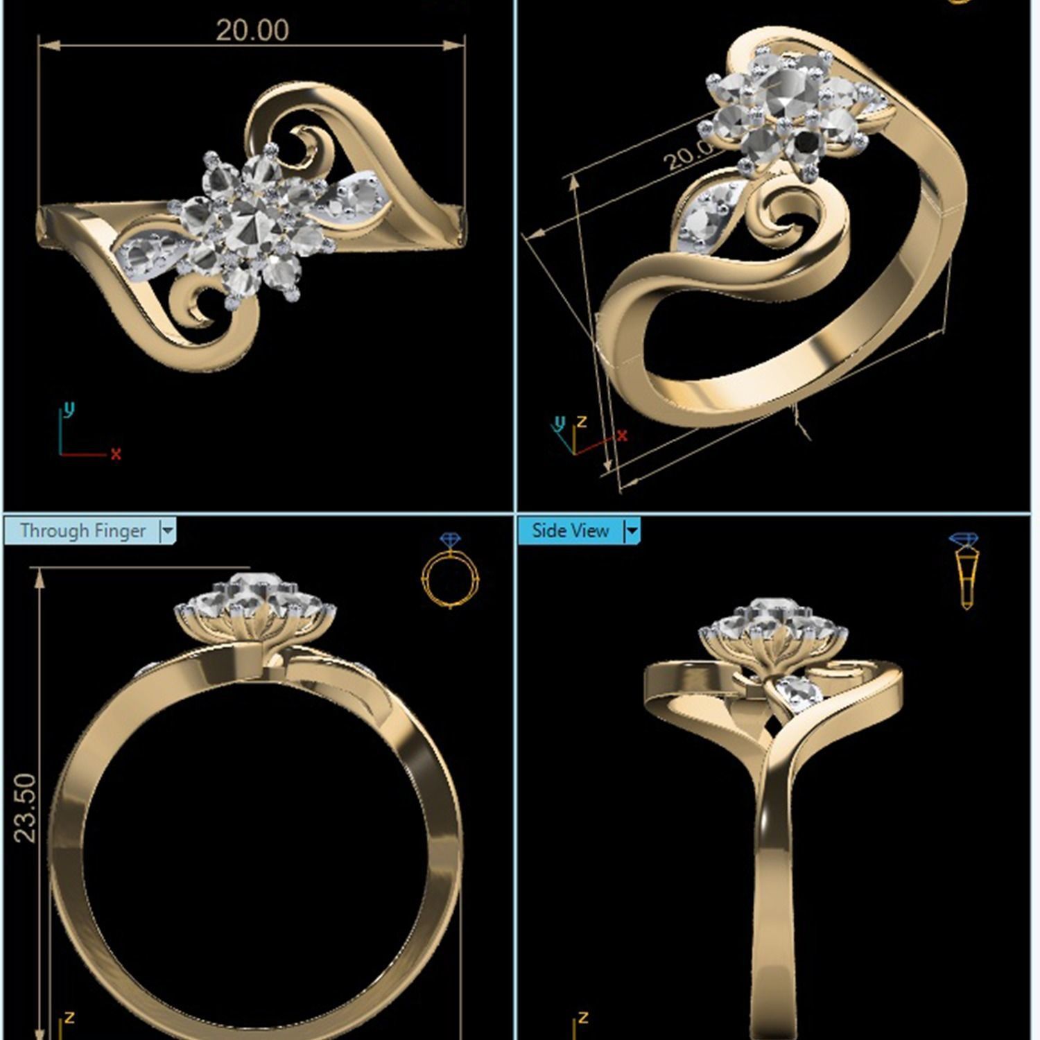 Women Wedding Engagement Ring STL OBJ FBX Renders Details 3D print model_24