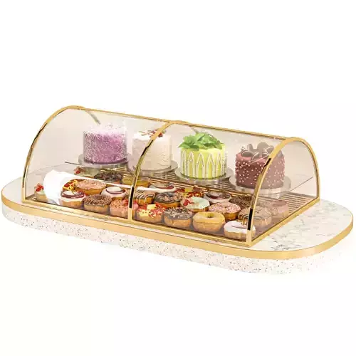 Showcase with sweets and desserts