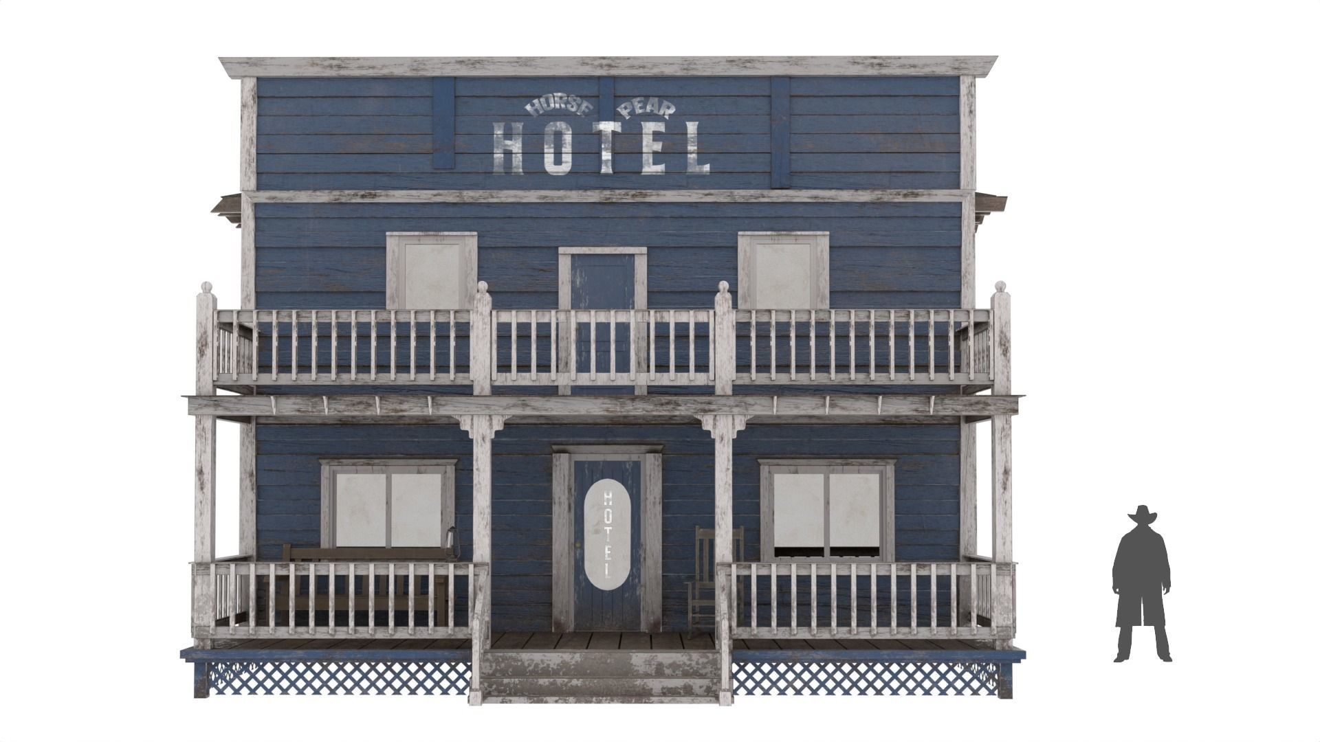 Wild West Hotel Low-poly 3D model_7