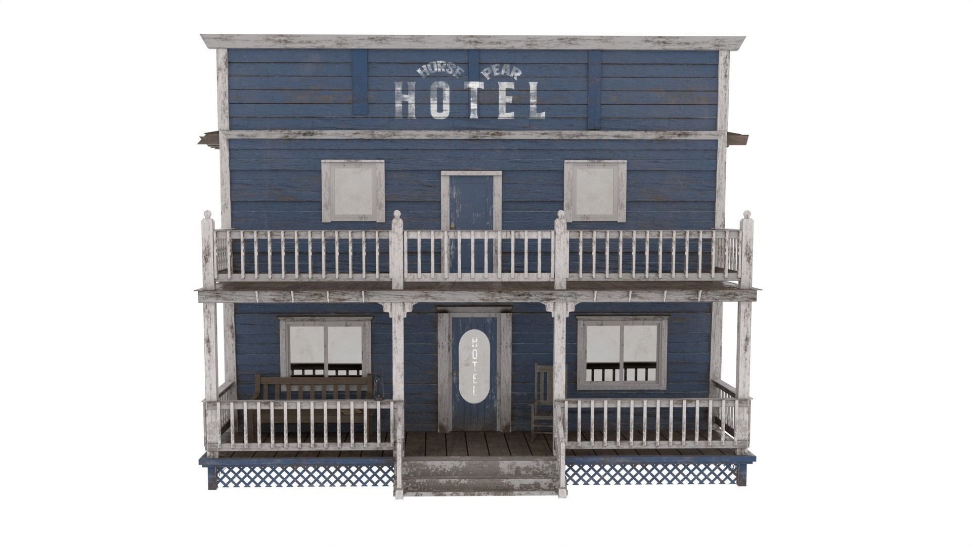 Wild West Hotel Low-poly 3D model_2