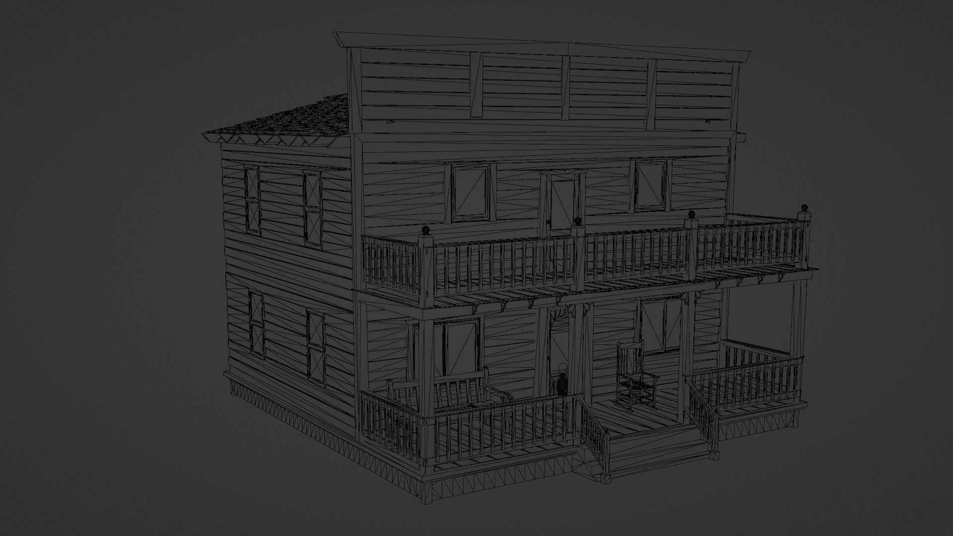 Wild West Hotel Low-poly 3D model_10