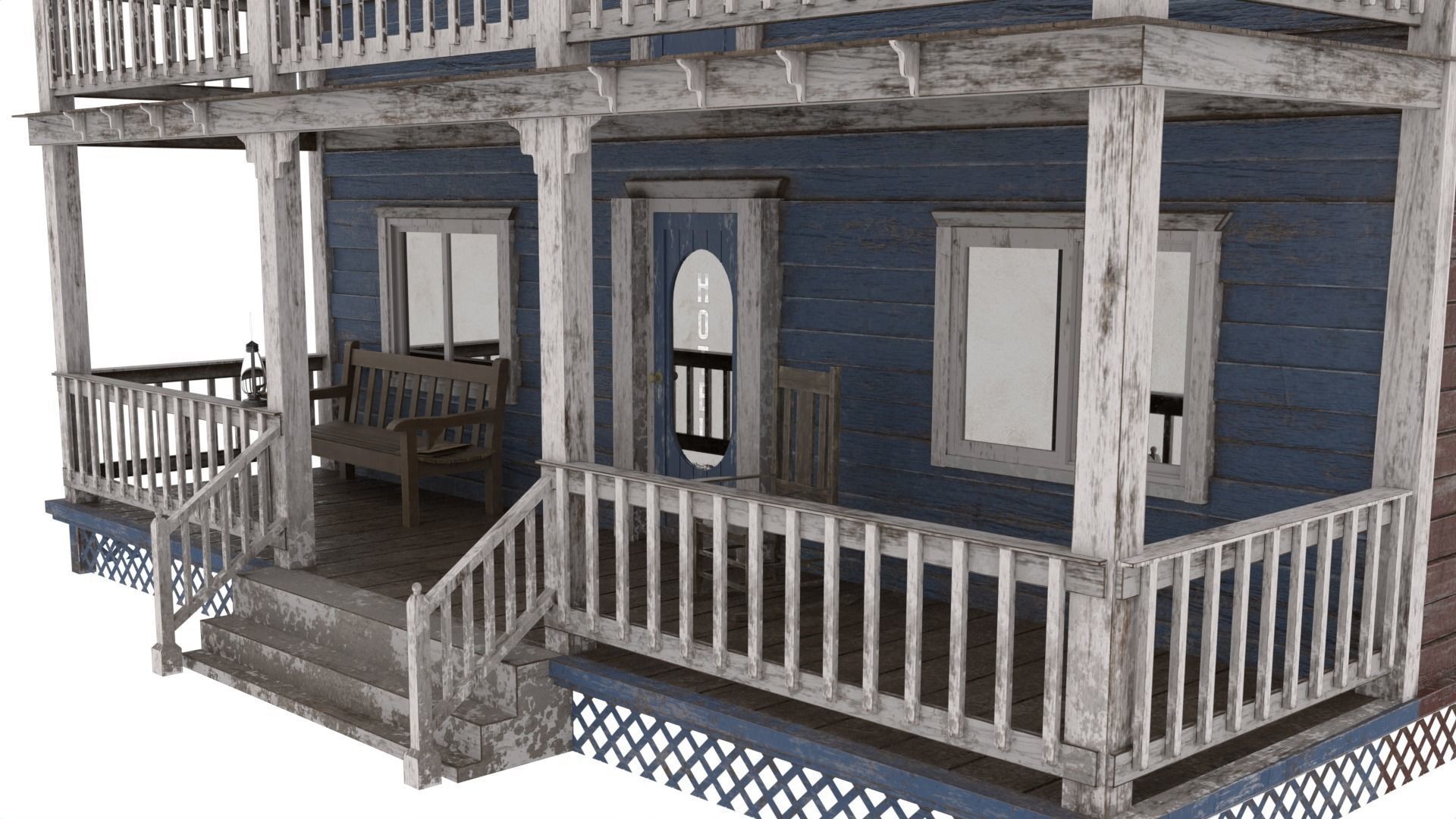 Wild West Hotel Low-poly 3D model_4