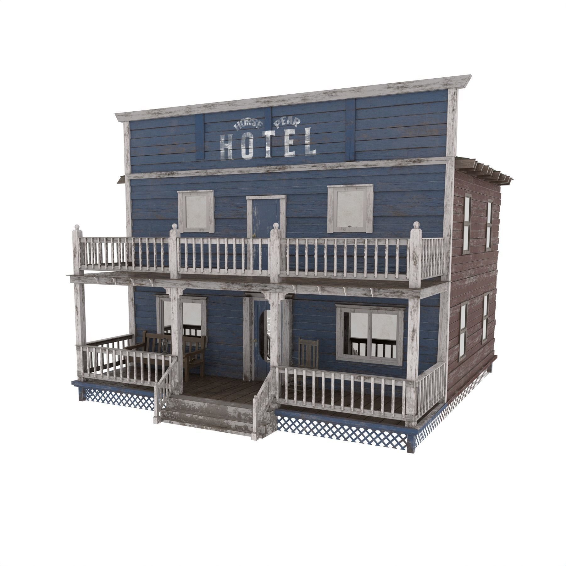 Wild West Hotel Low-poly 3D model_8