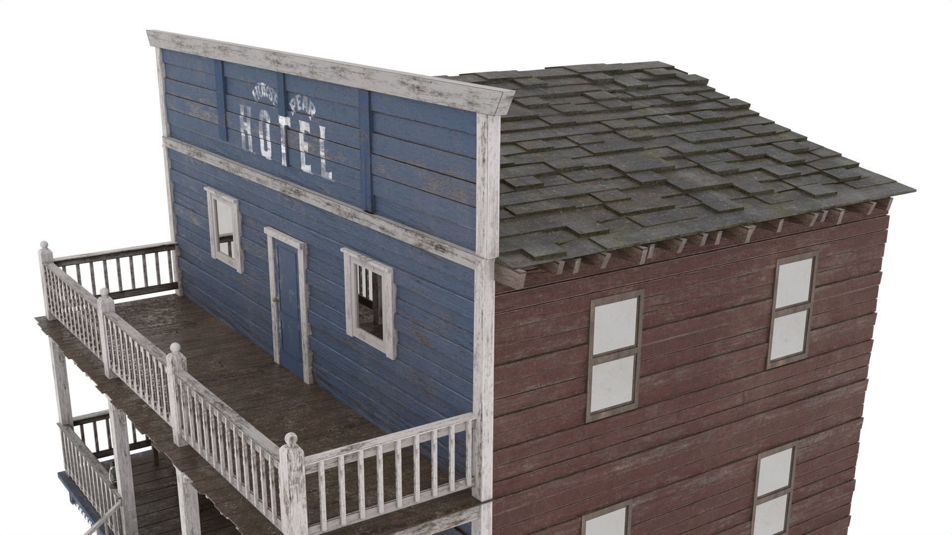 Wild West Hotel Low-poly 3D model_3