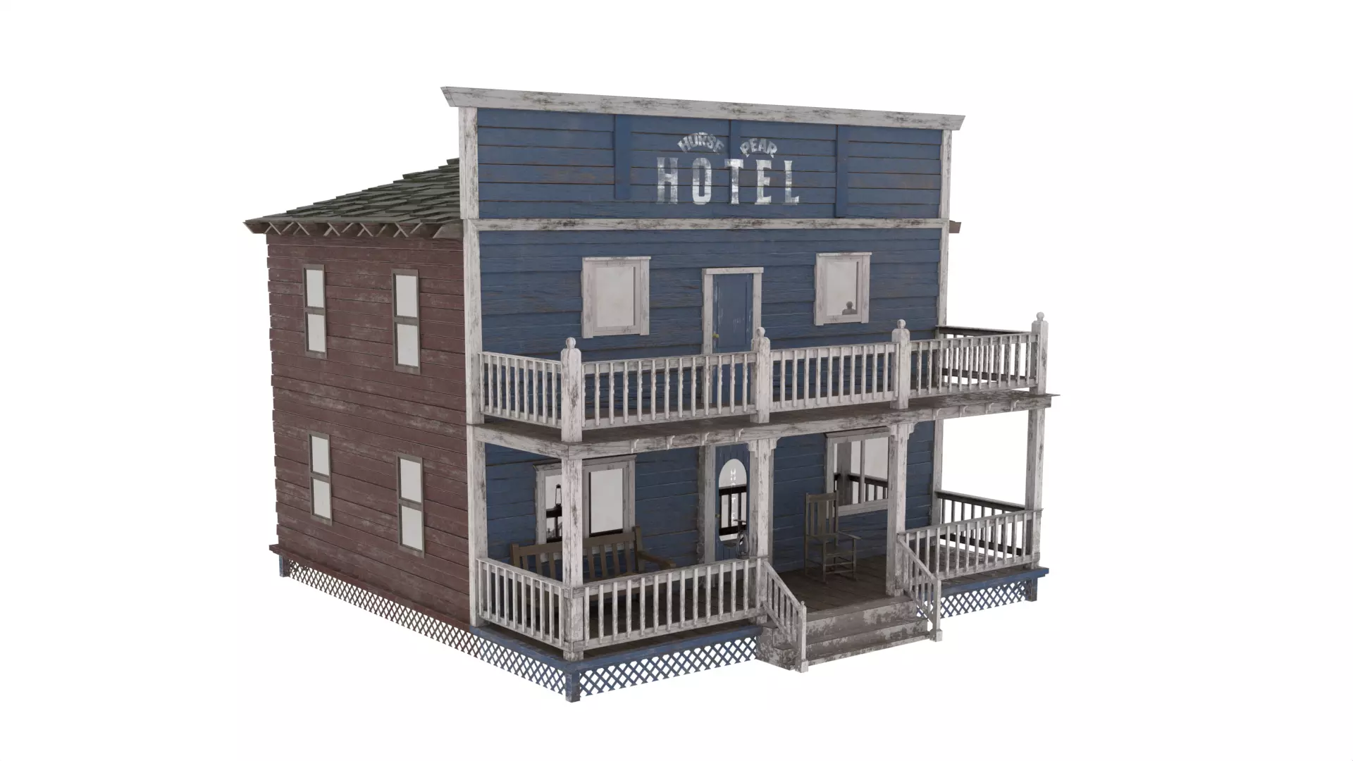 Wild West Hotel Low-poly 3D model_0