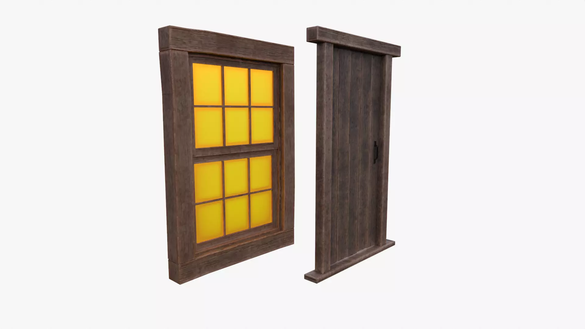 Stylized Door and Window Free low-poly 3D model