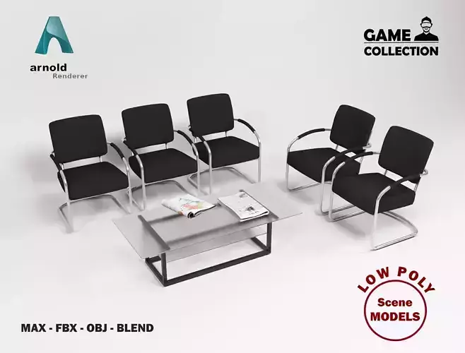 Waiting room furniture Low-poly 3D model