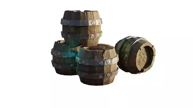 Wooden Barrels Low Poly and Game Ready