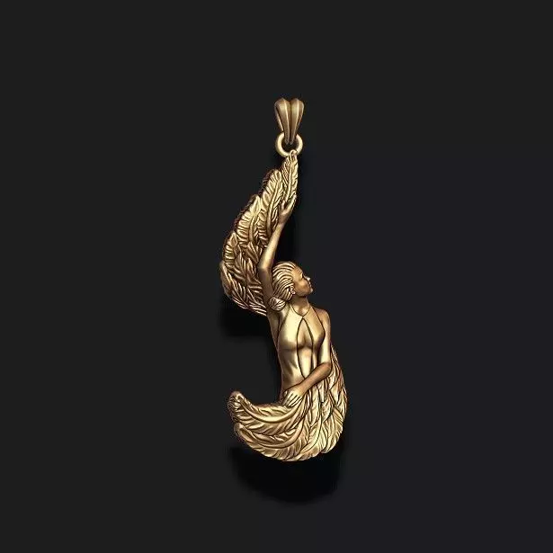 Girl with feather wings pendant v3 3D print model