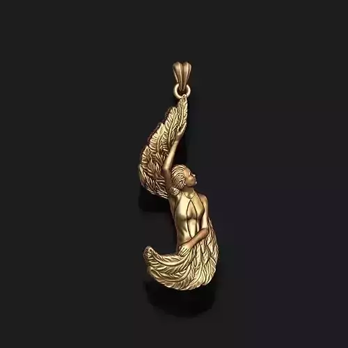 Girl with feather wings pendant v3