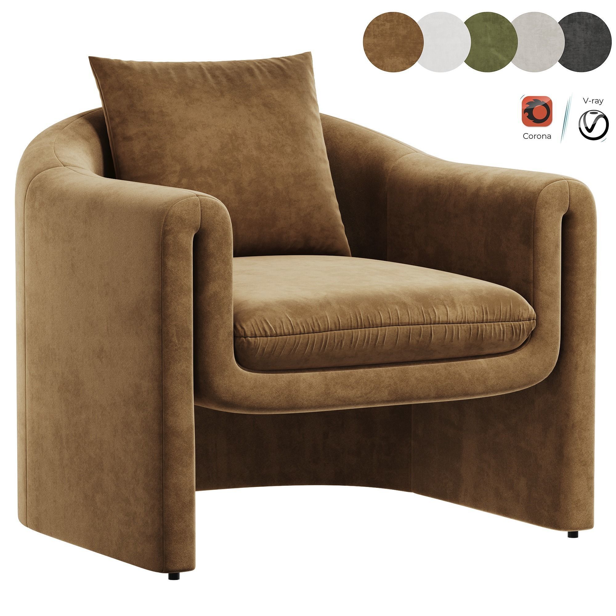 Pollman Upholstered Barrel Chair Low-poly 3D model_3