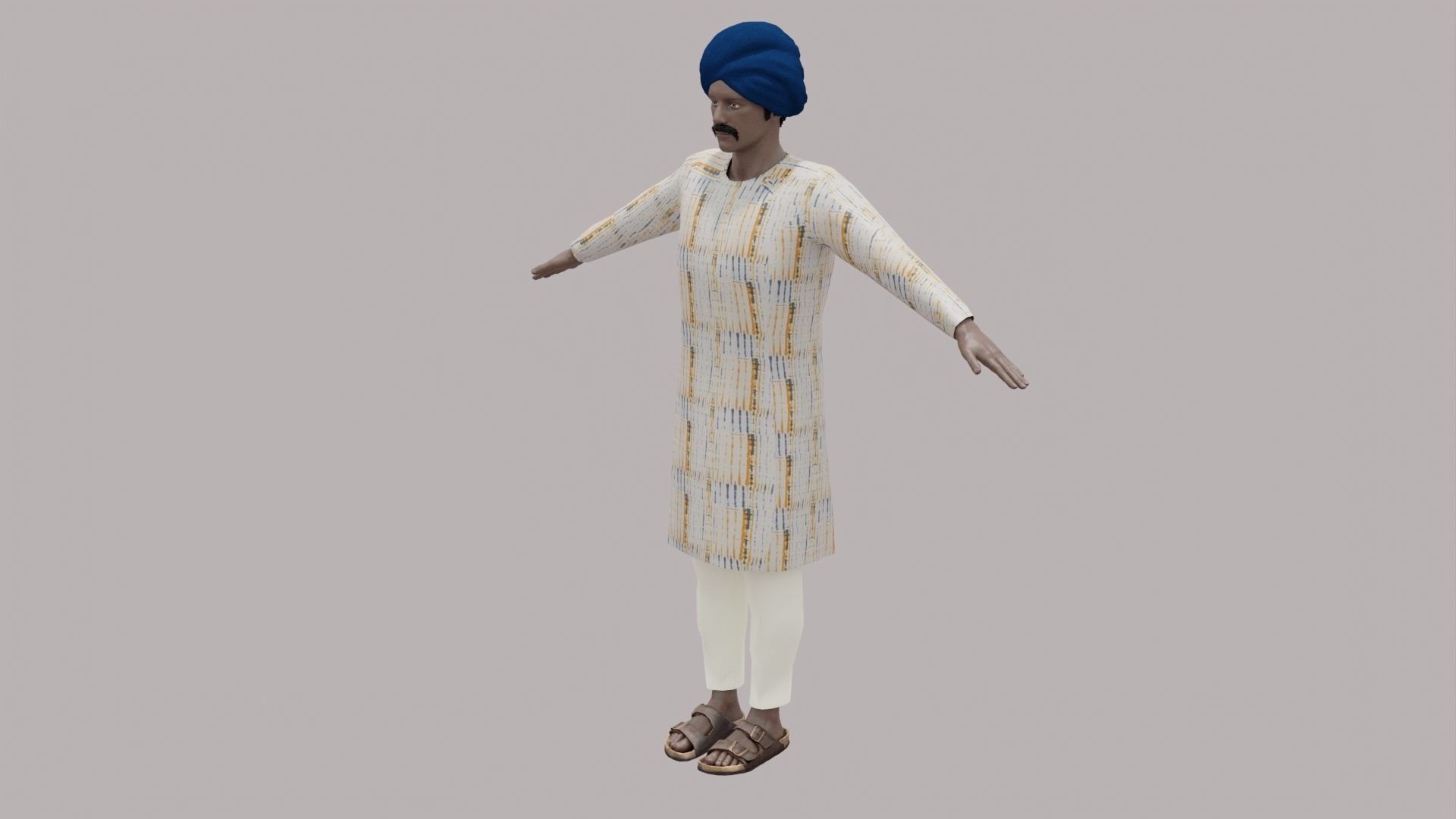 Rajasthani Male Character 5 Low-poly 3D model_4