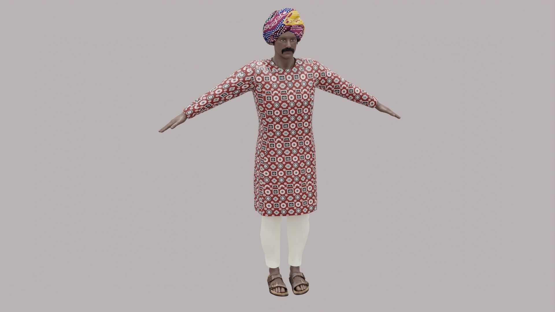 Rajasthani Male Character 3 Low-poly 3D model_19