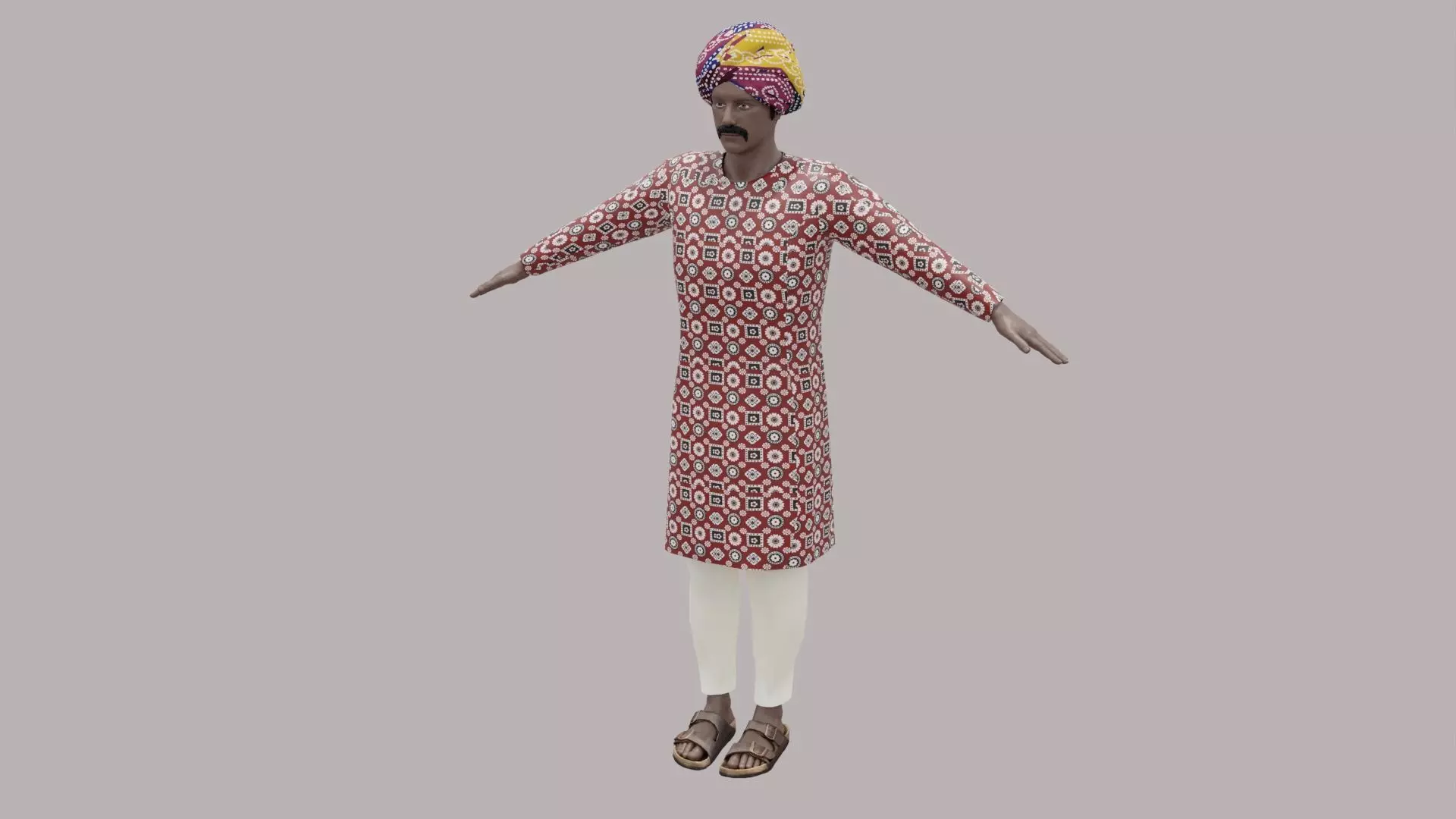 Rajasthani Male Character 3 Low-poly 3D model_0