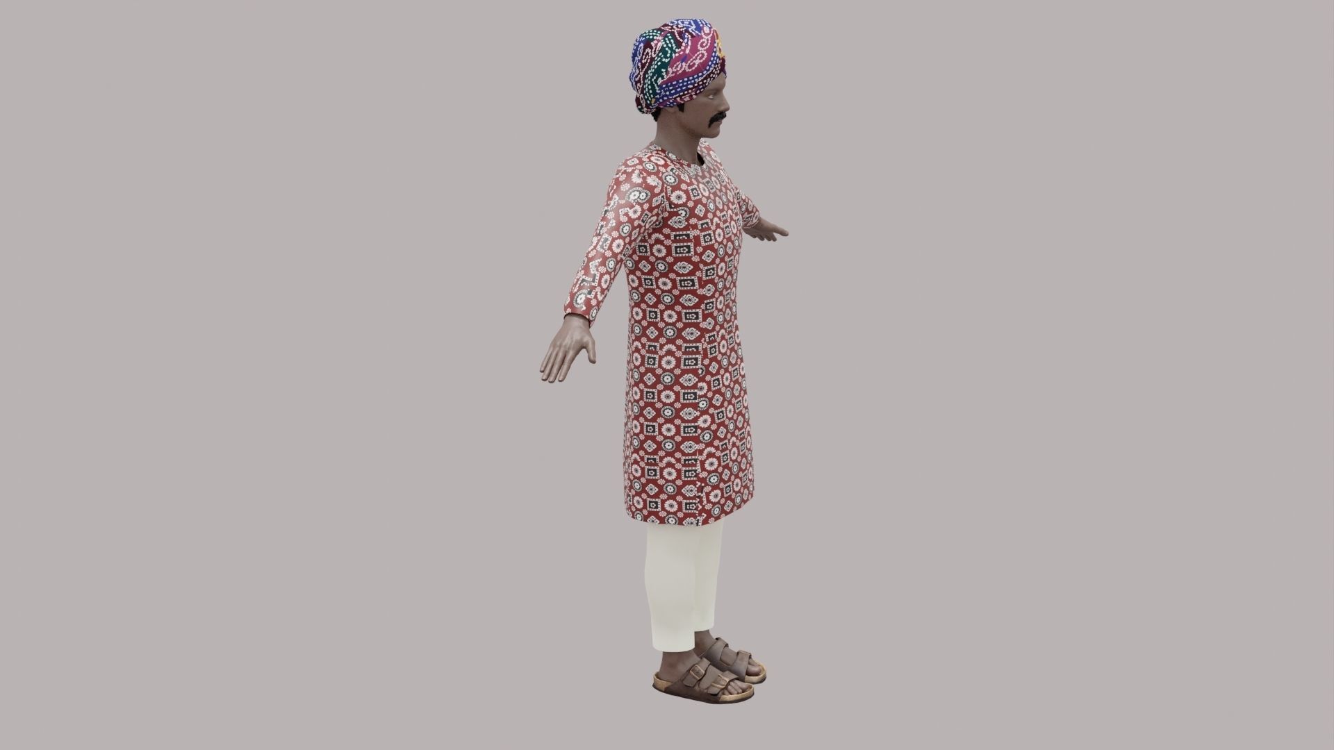 Rajasthani Male Character 3 Low-poly 3D model_16
