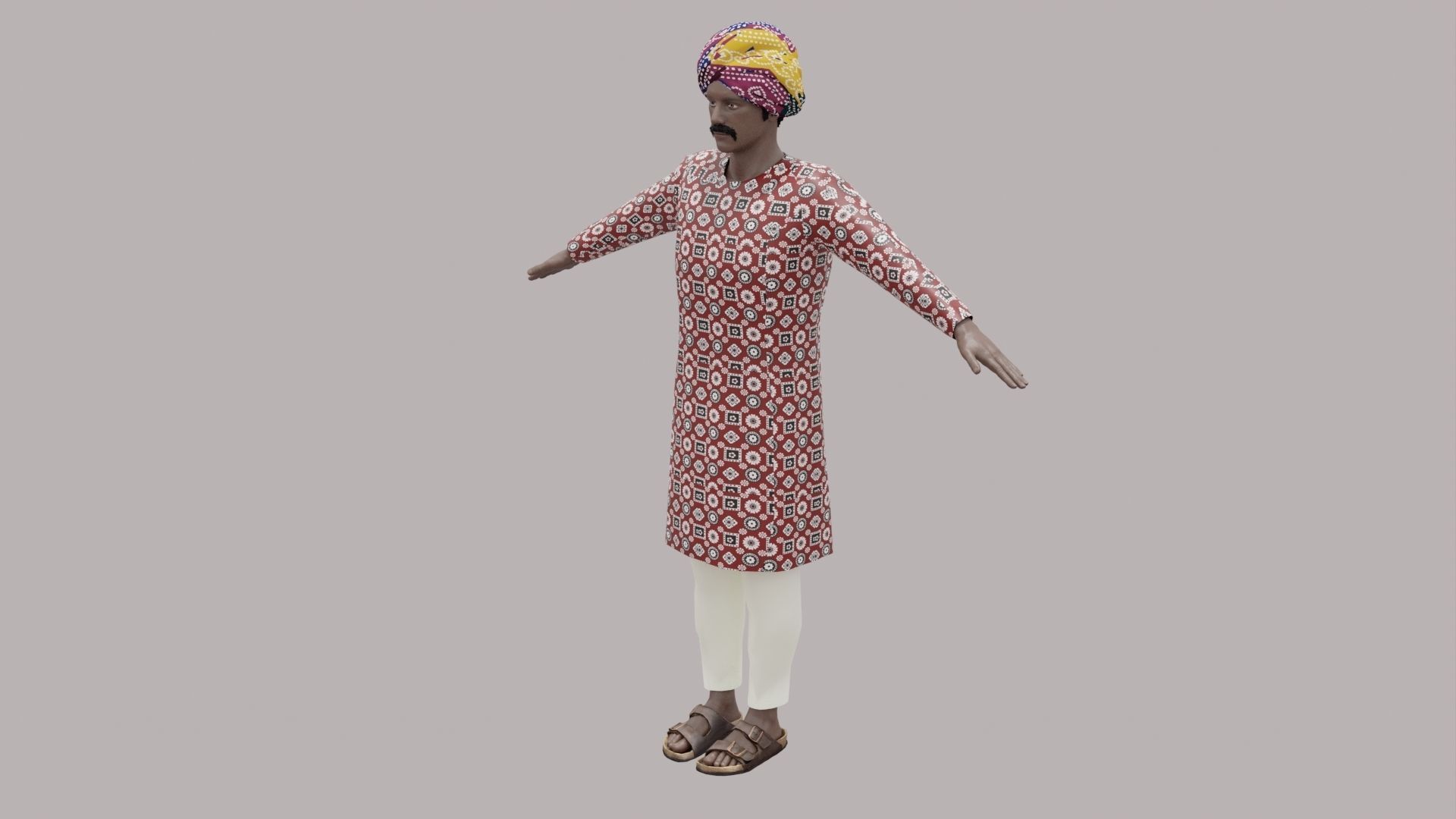 Rajasthani Male Character 3 Low-poly 3D model_4