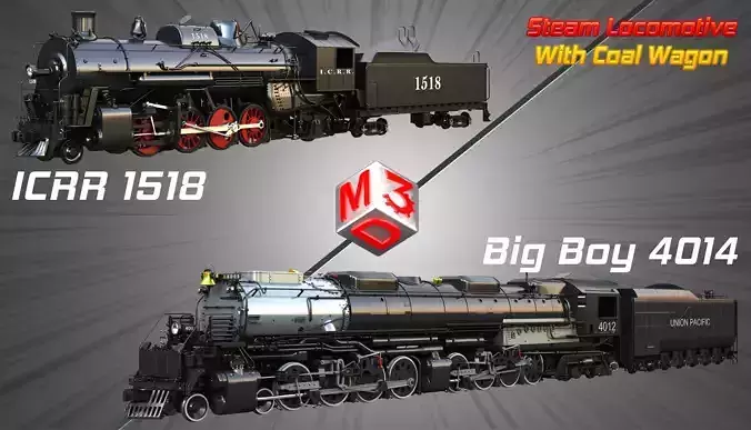 ICRR 1518 - Big Boy 4014 Steam Locomotive - Coal Wagon 2 in 1 3D Model Collection