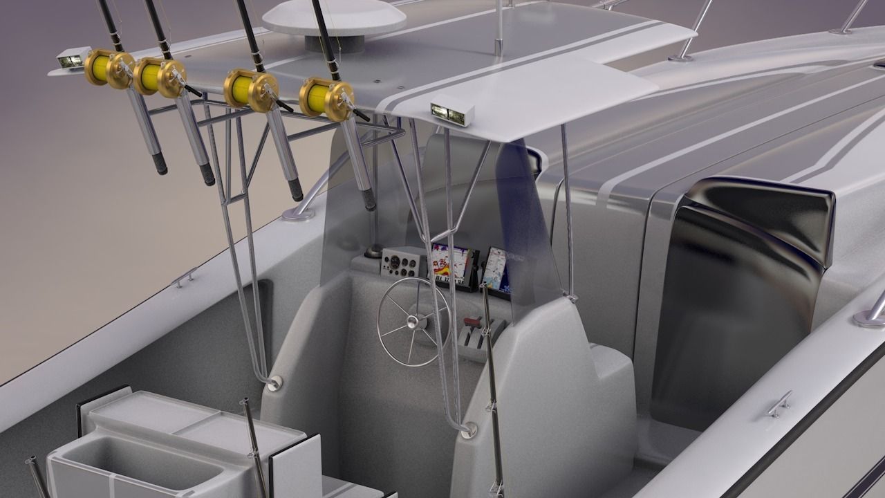 Boston Whaler Center Console Sport Fishing Boat Low-poly 3D model_9