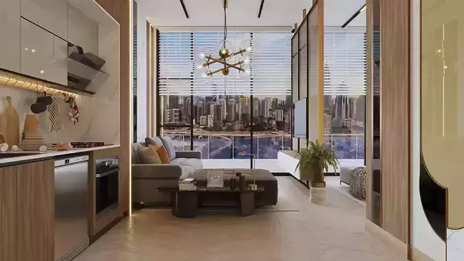 kitchen and living room scene sale 3D model 