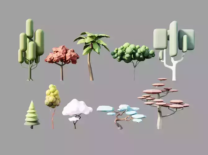 Low poly tree pack Low-poly 3D model