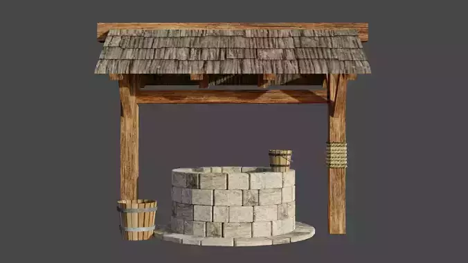 Low Poly Medieval Well Low-poly 3D model