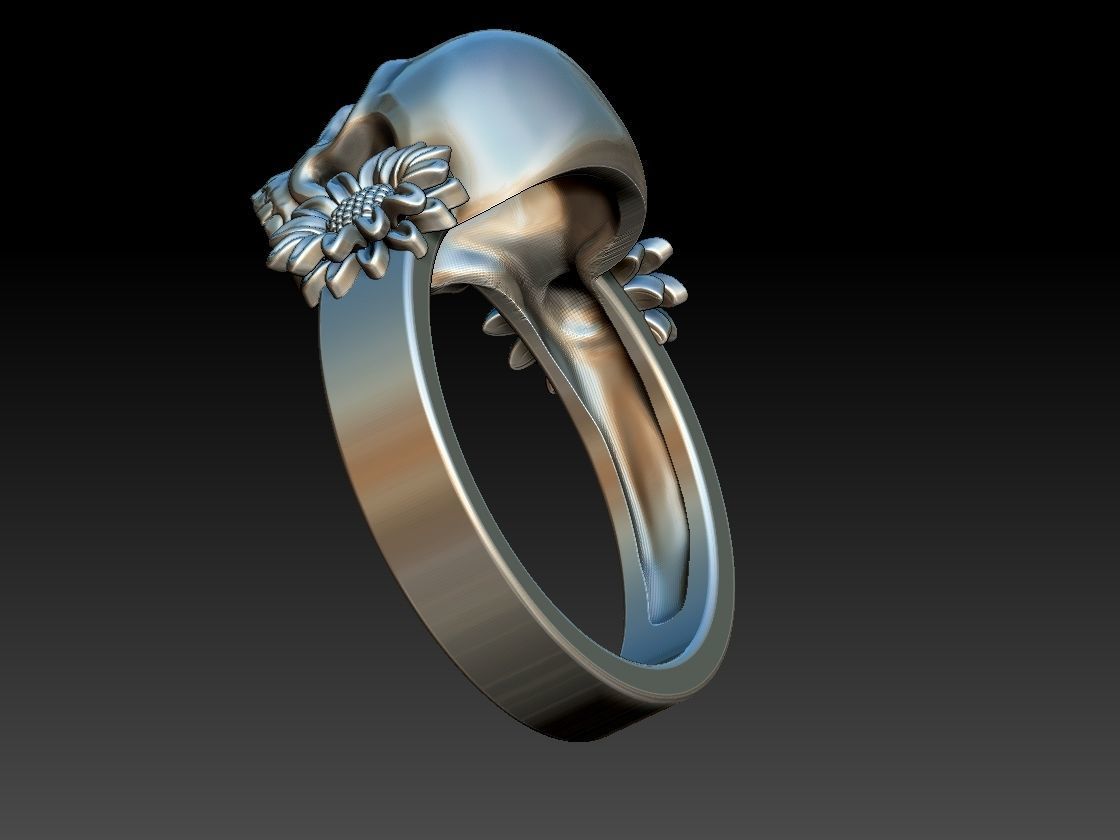 Sunflower Skull Ring  3D print model_20